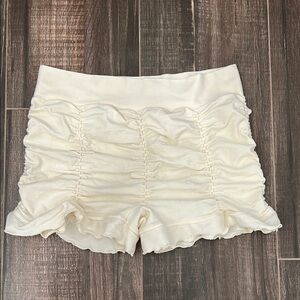 Ruched Women's Shorts - Cream Color